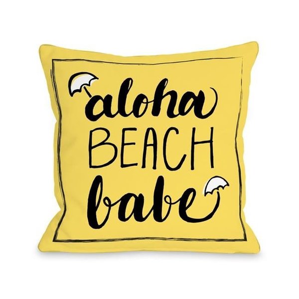 One Bella Casa One Bella Casa 73719PL16 16 x 16 in. Aloha Beach Babe Pillow; Yellow & Black 73719PL16
